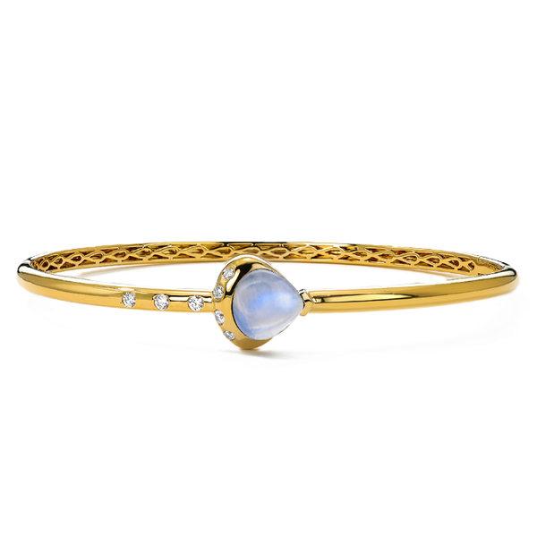 18 Karat Gold Cuff Bracelet with Moonstone and Natural Diamonds Kevin's Fine Jewelry Totowa, NJ