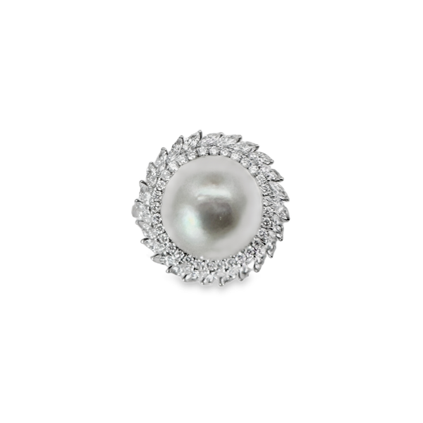 Effy 14 Karat White Gold Fresh Water Pearl Ring With Diamonds Image 3 Kevin's Fine Jewelry Totowa, NJ