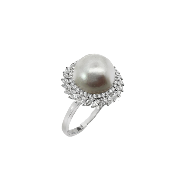 Effy 14 Karat White Gold Fresh Water Pearl Ring With Diamonds Kevin's Fine Jewelry Totowa, NJ