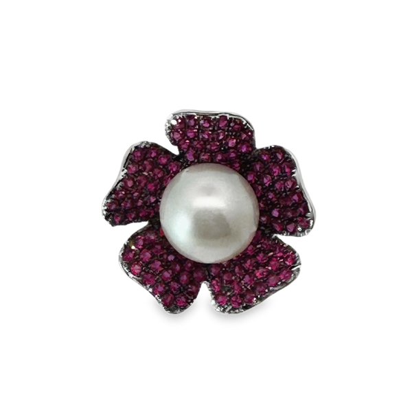 Effy 14 Karat White Gold Fresh Water Pearl & Ruby Ring Kevin's Fine Jewelry Totowa, NJ