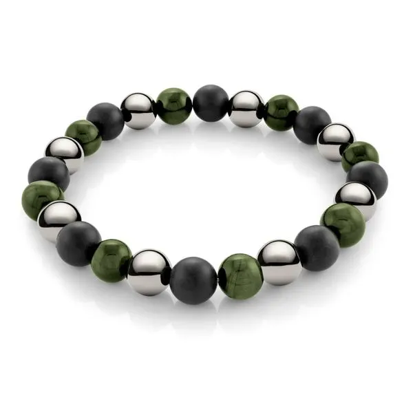 Green Tiger Eye, Hematite, Onyx Mix  Beaded Stretch Bracelet Kevin's Fine Jewelry Totowa, NJ