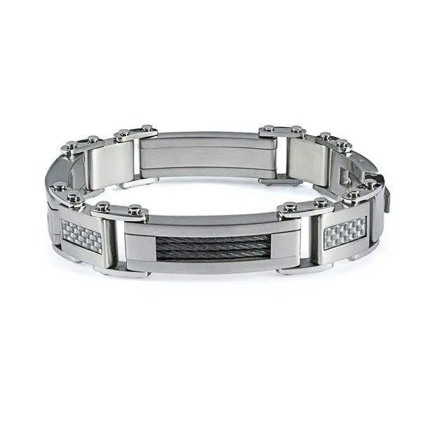 Stainless Steel White Carbon Fiber & Black Stainless Steel Cable Bracelet Kevin's Fine Jewelry Totowa, NJ