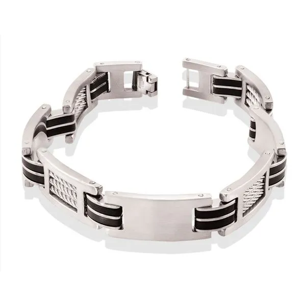 Stainless Steel Black Rubber & Steel Cable Link Bracelet Kevin's Fine Jewelry Totowa, NJ
