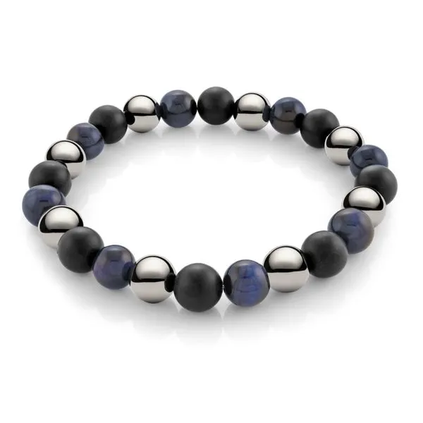 Blue Tiger Eye, Hematite, Onyx Mix  Beaded Stretch Bracelet Kevin's Fine Jewelry Totowa, NJ