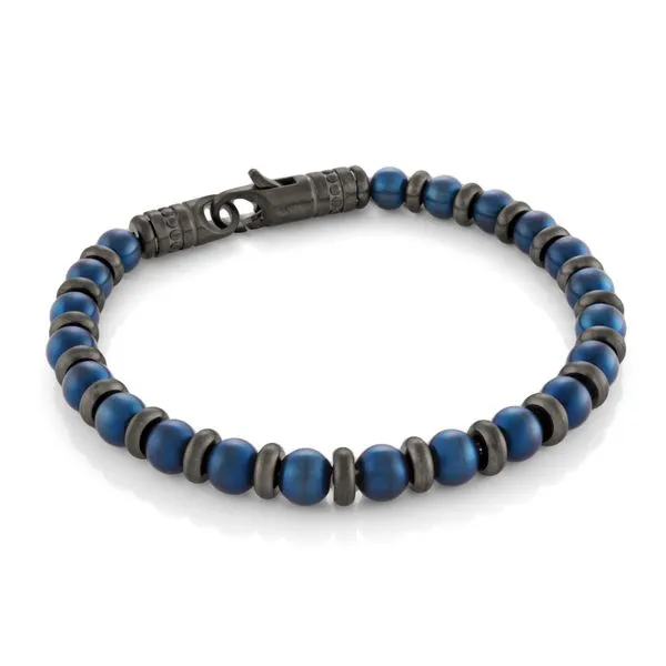 Stainless Steel Gun & Blue IP Bead Deep Sea Bracelet Kevin's Fine Jewelry Totowa, NJ