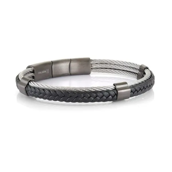 Stainless Steel Gun IP & Black Leather Bracelet Kevin's Fine Jewelry Totowa, NJ