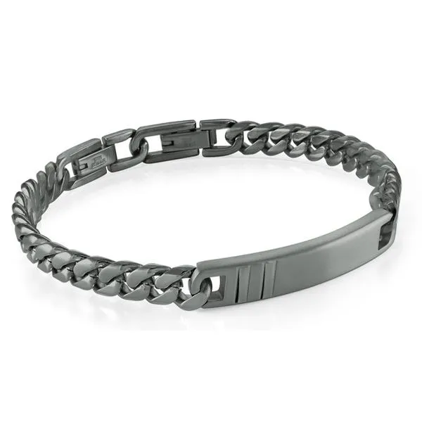 Stainless Steel Gun IP ID Plate With Crub Link Bracelet Kevin's Fine Jewelry Totowa, NJ