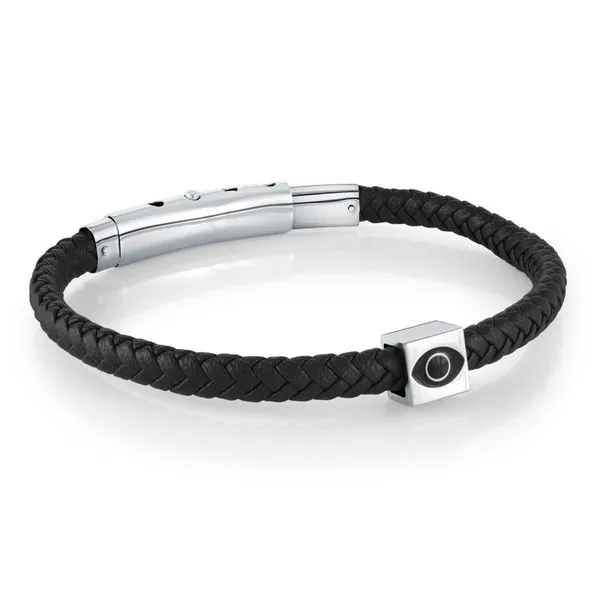 Stainless Steel Cubic-Eye Black Leather Bracelet Kevin's Fine Jewelry Totowa, NJ