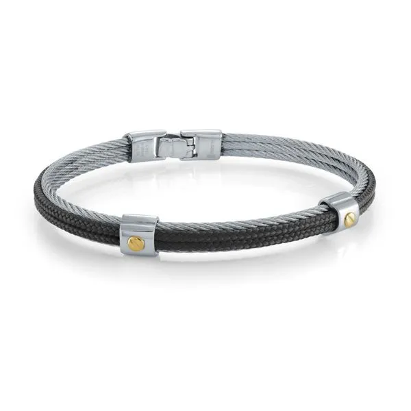 Stainless Steel 18K Gold 3 Row Cable/Black Cord Bracelet Kevin's Fine Jewelry Totowa, NJ