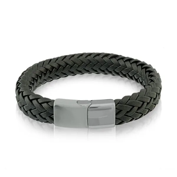 Gun Ip Stainless Steel Sideways Clasp, Black Leather Bracelet Kevin's Fine Jewelry Totowa, NJ