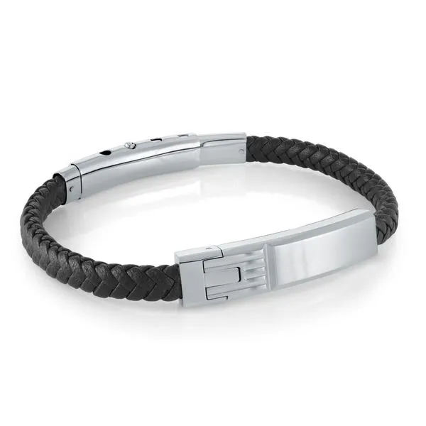 Stainless Steel Polished Plate black Leather Bracelet Kevin's Fine Jewelry Totowa, NJ