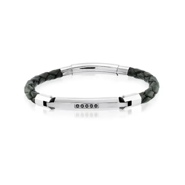 Stainless Steel Black Cz Adjustable Leather Bracelet Kevin's Fine Jewelry Totowa, NJ