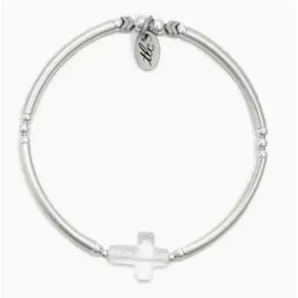 Precious Blessings - Crystal Cross & Sterling Silver Stretch Bangle Bracelet Kevin's Fine Jewelry Totowa, NJ