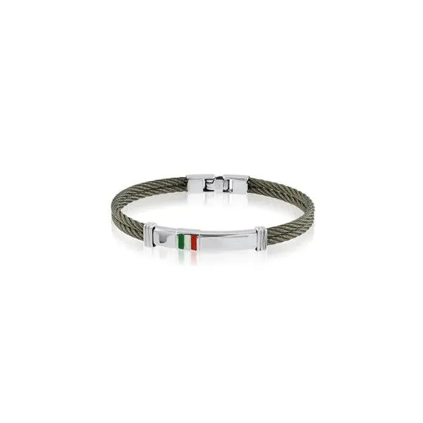 Mans Stainless Steel ID Italian Flag Cable Bracelet Kevin's Fine Jewelry Totowa, NJ