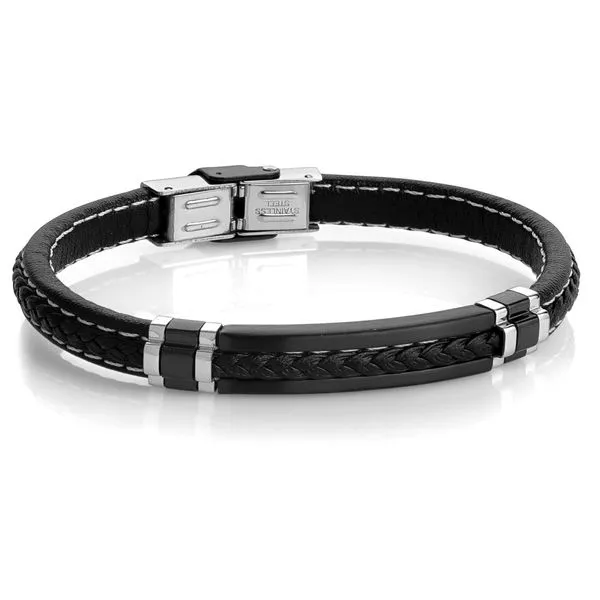 Stainless Steel Black IP Black Leather Braided Bracelet Kevin's Fine Jewelry Totowa, NJ