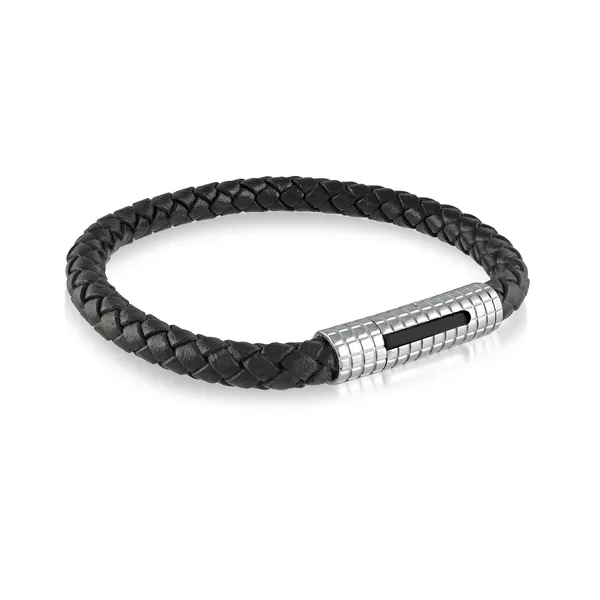 Stainless Steel Black IP Clasp Braided Leather Bracelet Kevin's Fine Jewelry Totowa, NJ