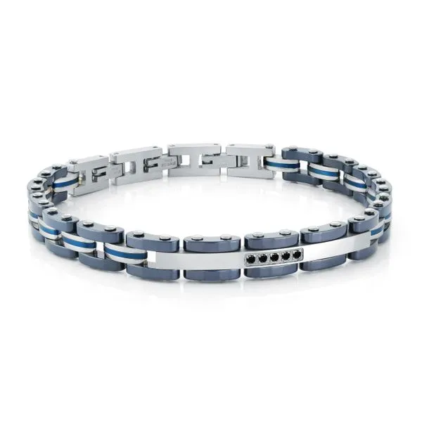 Stainless Steel With Blue IP Link Bracelet Kevin's Fine Jewelry Totowa, NJ