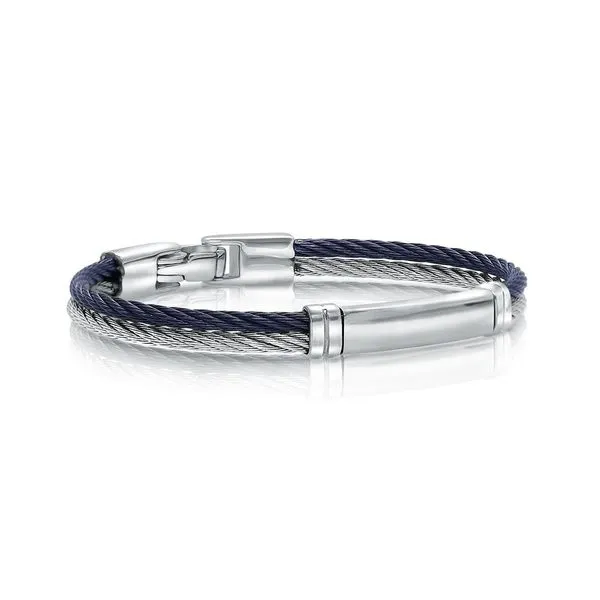 Stainless Steel & Blue Double Row Cable ID Plate Baby Bracelet Kevin's Fine Jewelry Totowa, NJ