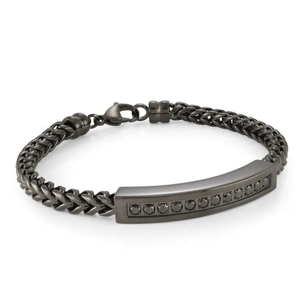Stainless Steel Gun IP 5mm Round Franco BK CZ ID Bracelet Kevin's Fine Jewelry Totowa, NJ