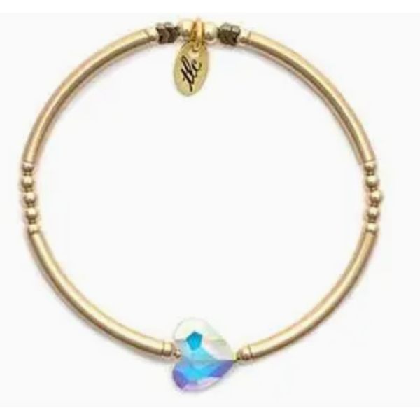 Pretty Heart - Iridescent Crystal & Gold Filled Stretch Bangle Bracelet Kevin's Fine Jewelry Totowa, NJ