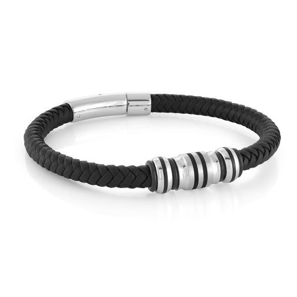 Stainless Steel & Black Ip Black Leather Braided Bracelet Kevin's Fine Jewelry Totowa, NJ