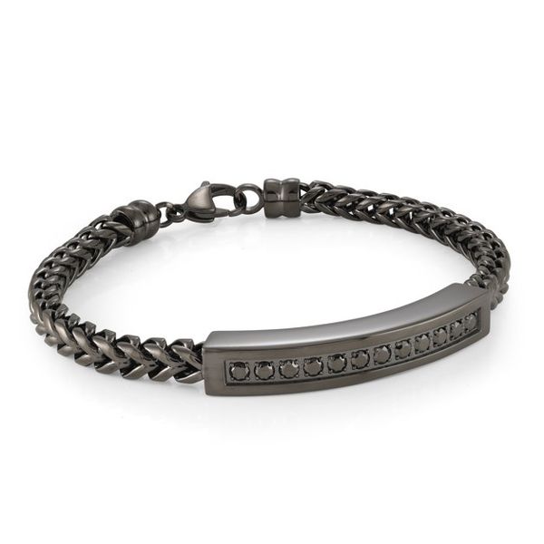 Stainless Steel Gun IP 5mm Round Franco BK CZ ID Bracelet Kevin's Fine Jewelry Totowa, NJ