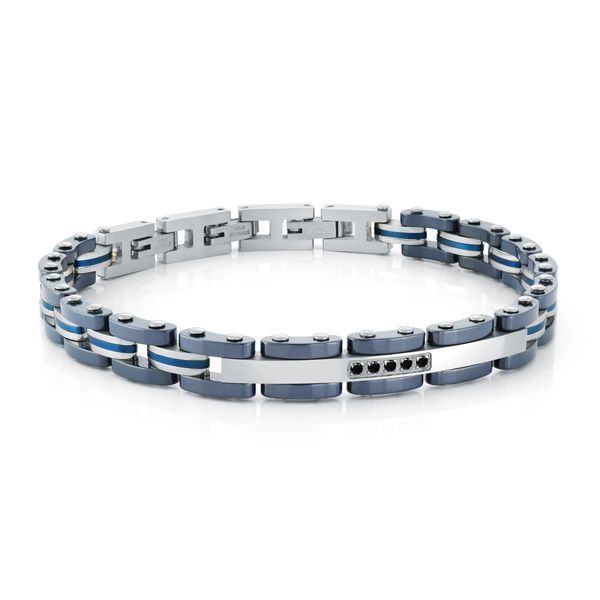 Stainless Steel With Blue IP Link Bracelet Kevin's Fine Jewelry Totowa, NJ