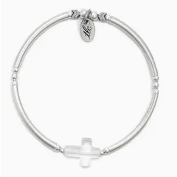 Precious Blessing - Crystal Cross & Gold Filled Stretch Bangle Bracelet Kevin's Fine Jewelry Totowa, NJ
