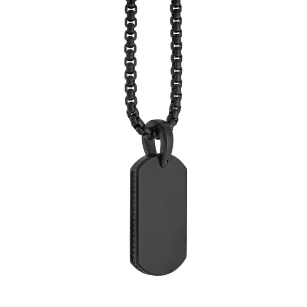 Stainless Steel Black IP Studded Edge Dog Tag Necklace similar item image