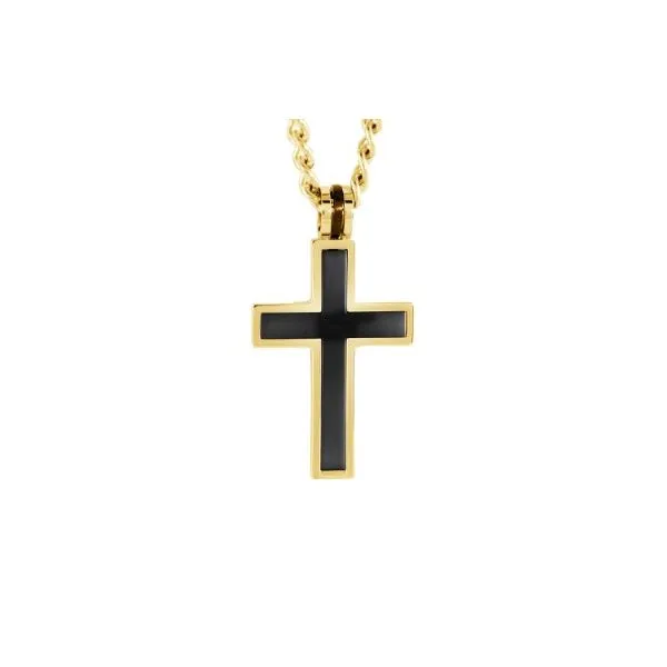 Stainless Steel Gold & Black IP Cross Necklace Kevin's Fine Jewelry Totowa, NJ