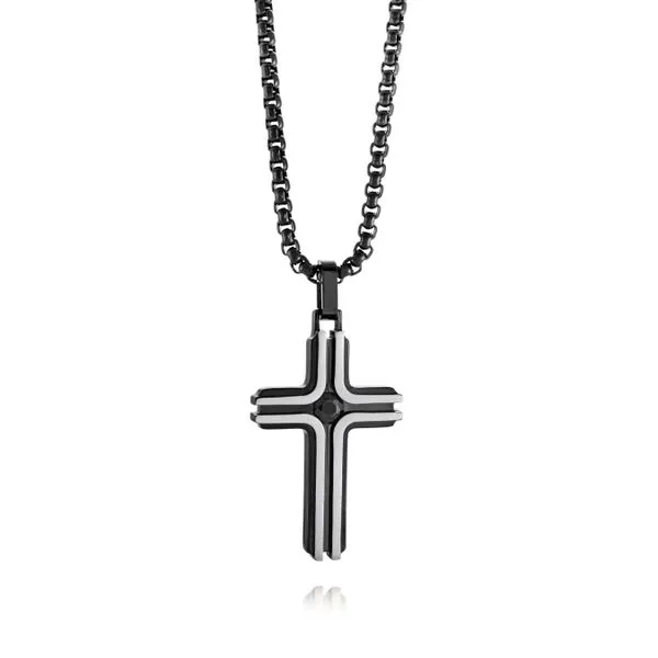 Black IP Stainless Steel Black CZ Cross On 22