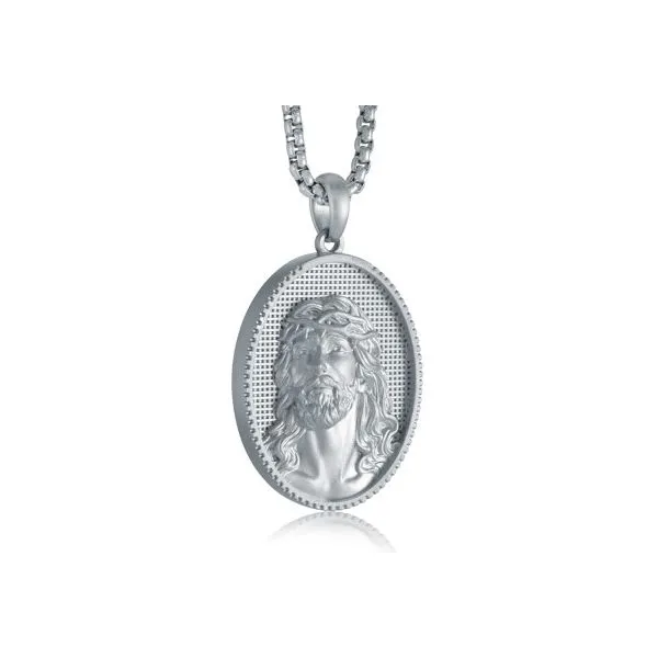 Stainless Steel Oval Jesus Pendant On 22