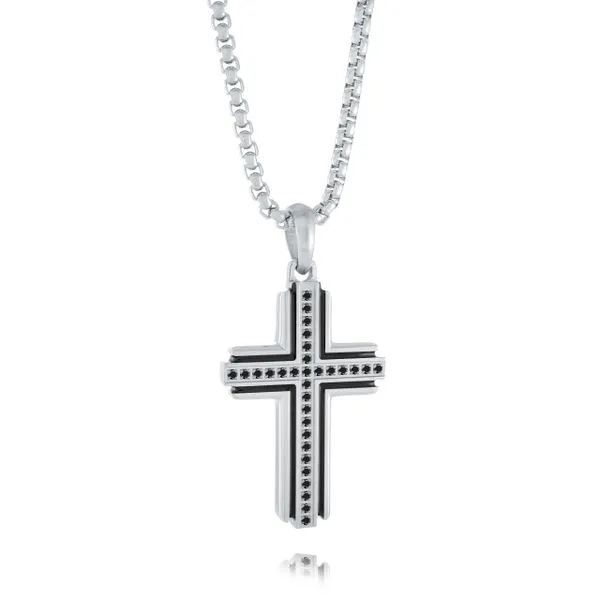 Stainless Steel Black CZ, Black Inlay Cross On 22