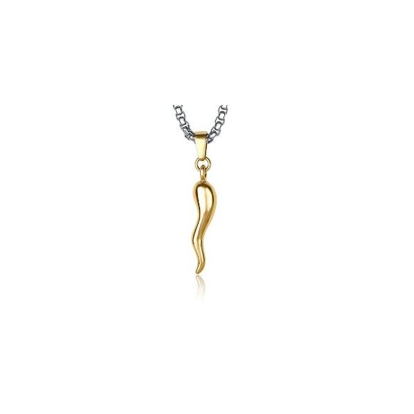 Yellow-IP Stainless Steel Medium Cornetto Pendant With Chain Kevin's Fine Jewelry Totowa, NJ