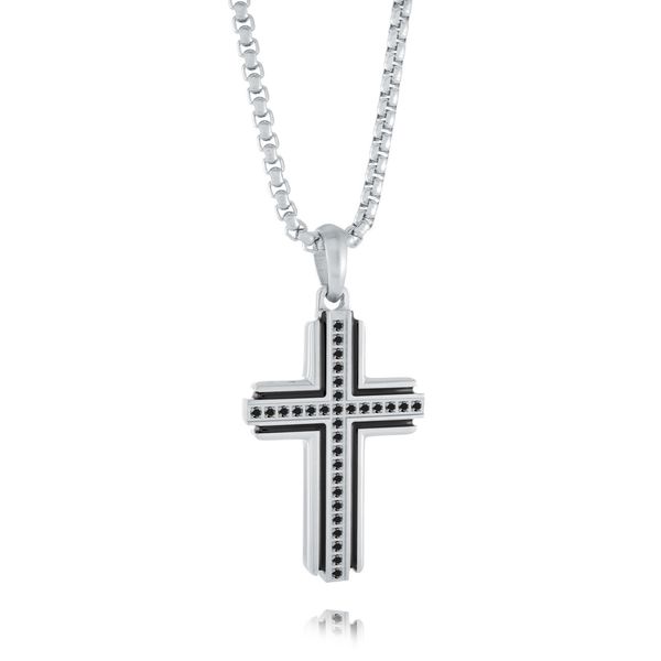 Stainless Steel Black CZ, Black Inlay Cross On 22