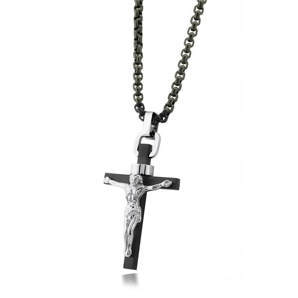 Stainless Steel Black Crucifix On 22