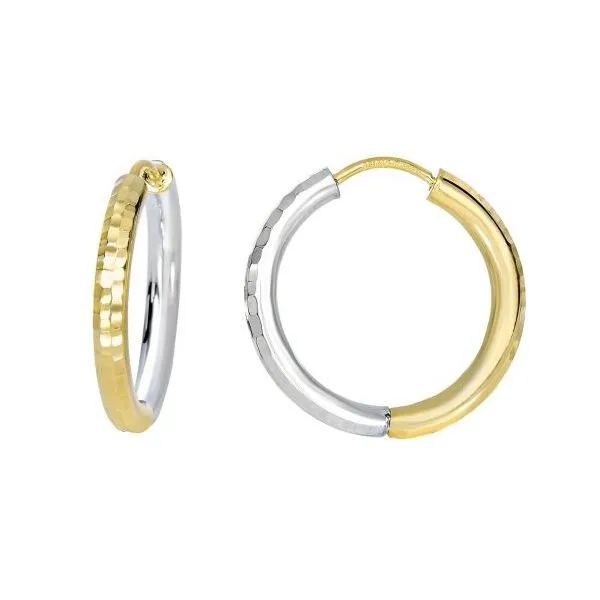 14K Yellow & White Gold ReversIble Hoop Earrings Kevin's Fine Jewelry Totowa, NJ