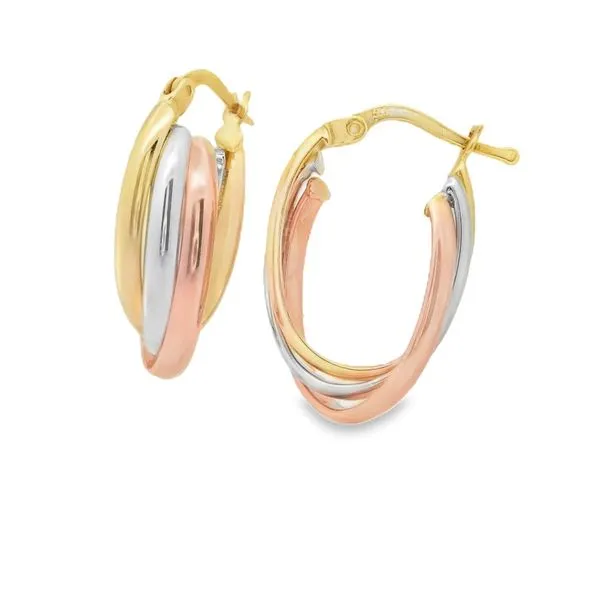 14K Tri Color Gold Oval Hoop Earrngs Kevin's Fine Jewelry Totowa, NJ