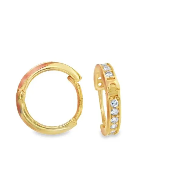14K Yellow Gold White Sapphire Hoop Earrings Kevin's Fine Jewelry Totowa, NJ