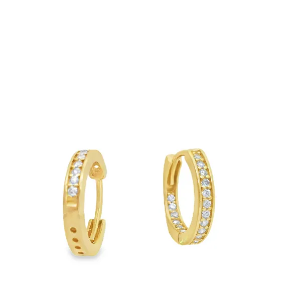 14K Yellow Gold White Sapphire Hoop Earrings Kevin's Fine Jewelry Totowa, NJ