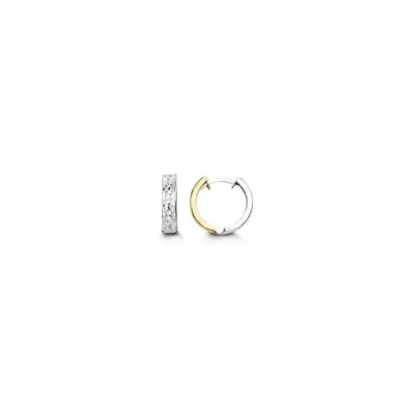 10K Yellow & White Gold D/C Huggie Hoop Earrings Kevin's Fine Jewelry Totowa, NJ