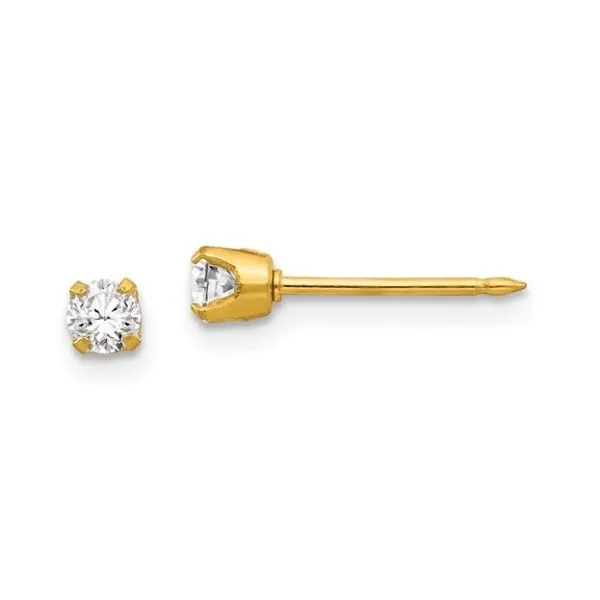 14K Yellow Gold 4 Prong 3MM CZ Stud Earrings Kevin's Fine Jewelry Totowa, NJ