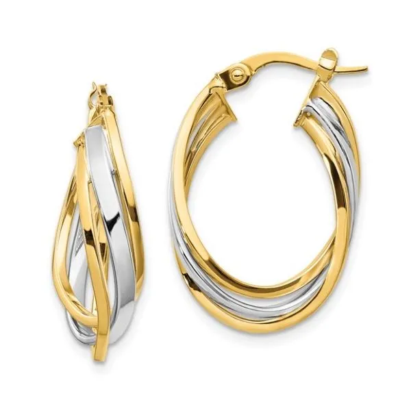 14K Yellow Gold & Rhodium Oval Hoop Earrings Kevin's Fine Jewelry Totowa, NJ