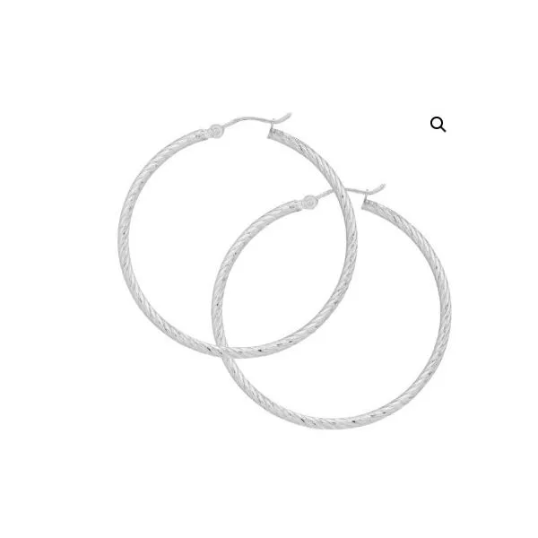 14K White Gold Diamond Cut Textured Hoop Earrings