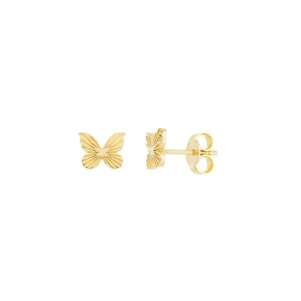 14K Yellow Gold Butterfly Stud Earrings