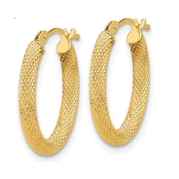 14K Yellow Gold Textured Oval Hoop Earrings