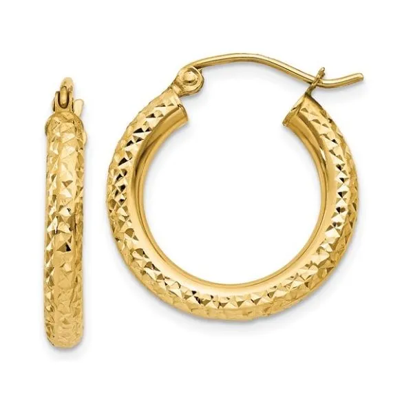 14K Yellow Gold 3Mm D/C Hoop Earrings