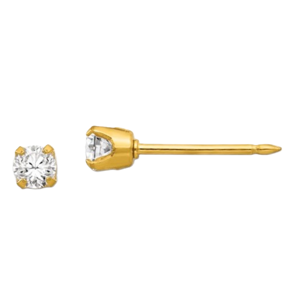 14K Yellow Gold 4 Prong 3MM CZ Stud Earrings Kevin's Fine Jewelry Totowa, NJ
