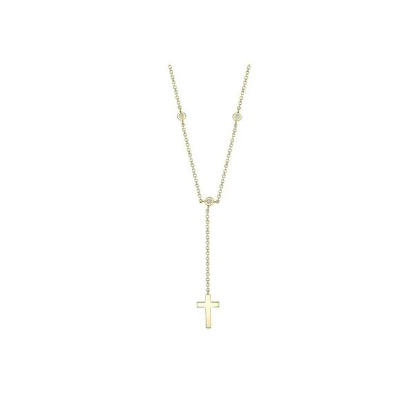 14K Yellow Gold Bezel Cross Lariat Necklace With .04 Ct Twt. Diamonds Kevin's Fine Jewelry Totowa, NJ