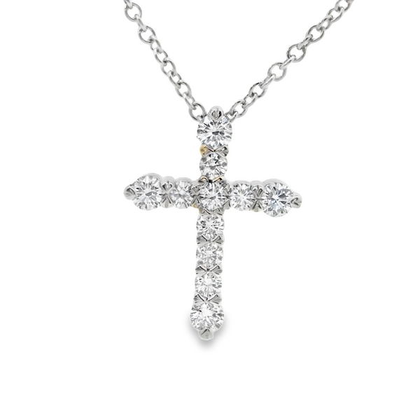 14K White Gold Medium Cross With .75 Ct Twt Diamonds On 18